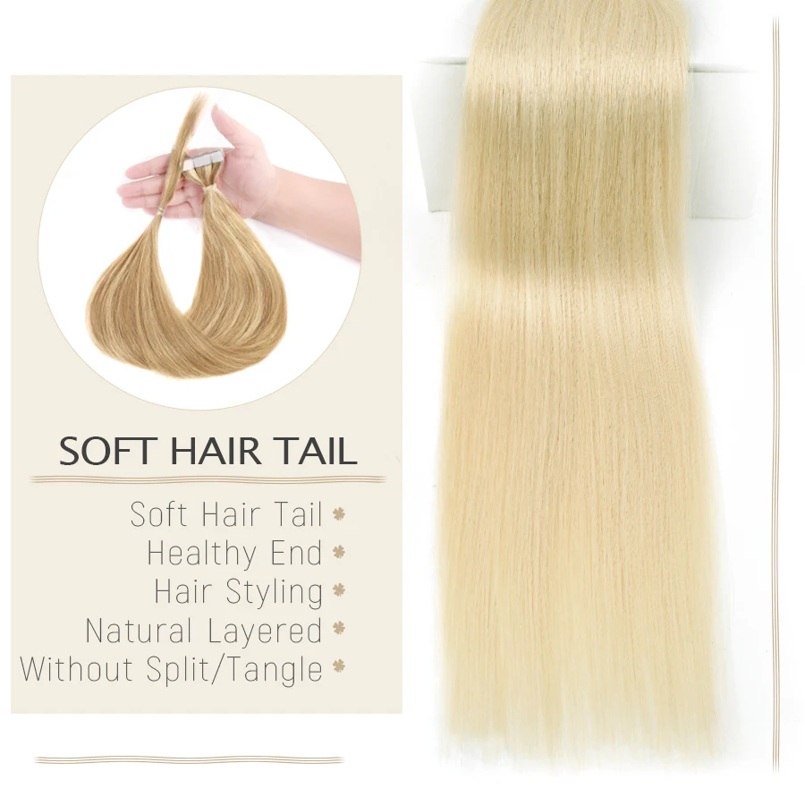 ZURIA Mini Tape in Human Hair Extensions Balayage Blonde Highlight Bleach Invisible Skin Weft Adhesive Silky Straight Women Wigs
