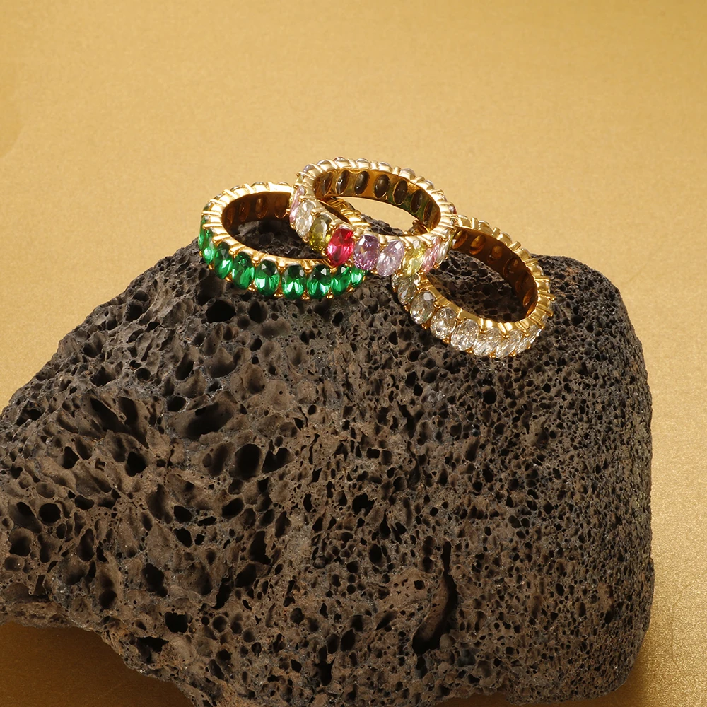 

Stainless Steel Full Oval Shape Zircon Stone Clear Crystal Emerald Rings For Women Engagement Wedding Rings Jewelry Gift