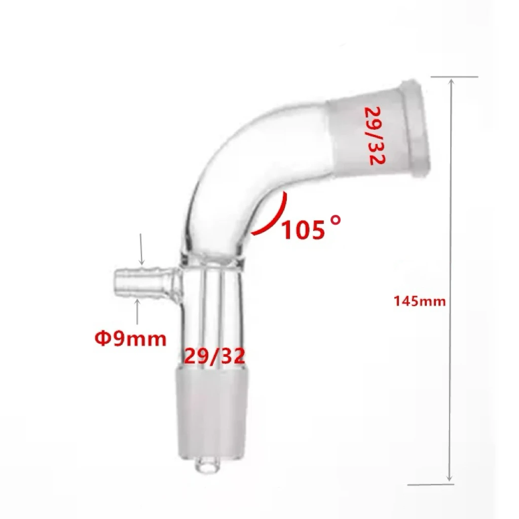 Laboratory Glass 24/29 Joint 105 Deg Bend Vacuum Receiver Take Off Adapter Distillation head Adapter lab glass adapter lab glass supplies