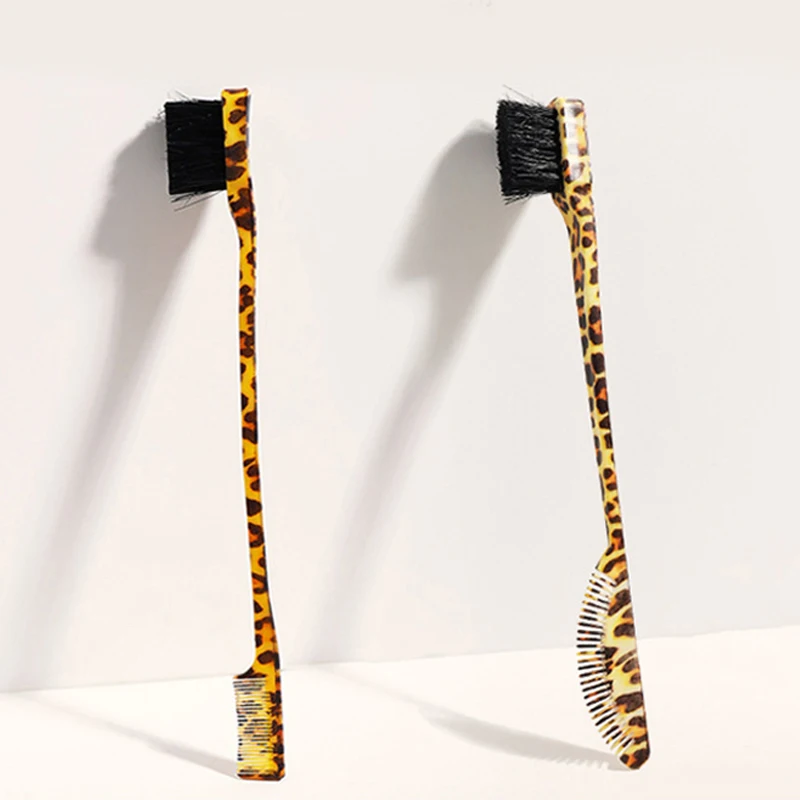 

Leopard Hair Edge Brush Double Sided Edge Control Hair Combs Eyebrow Brushes Smooth Comb Grooming Tool