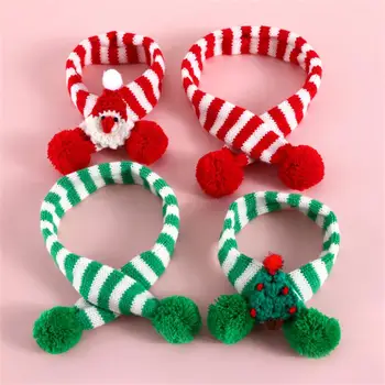 Pet Christmas Scarf Adjustable Collar Cute Cat Knitted Stripe Santa Scarf Festive Pet Gift Happy New Year Pet Hair Accessories