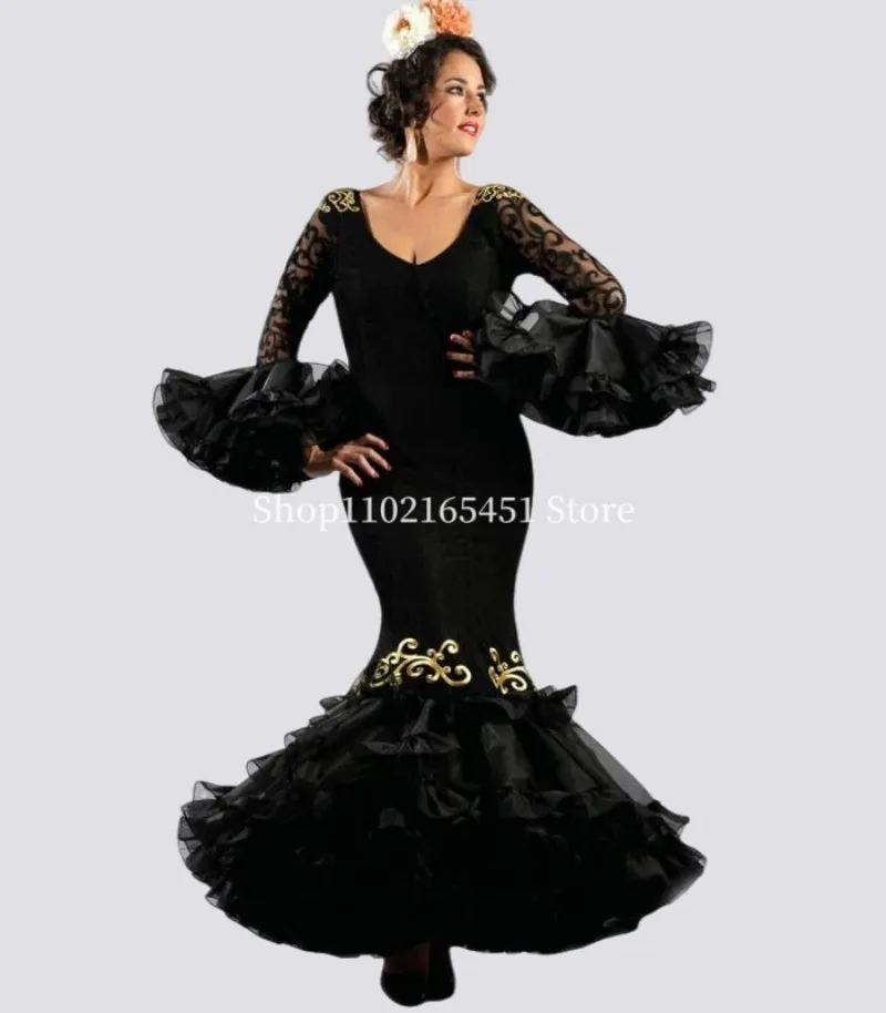 Vestidos sirena de un solo hombro con abertura Flamenco