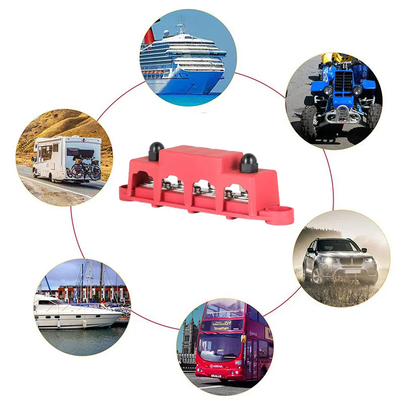 Power Distribution Block M8 M10 4 Studs Power Distribution Block 250A Rating BUSBAR Bus Bar With Cover For Car Boat Auto Yacht RVs