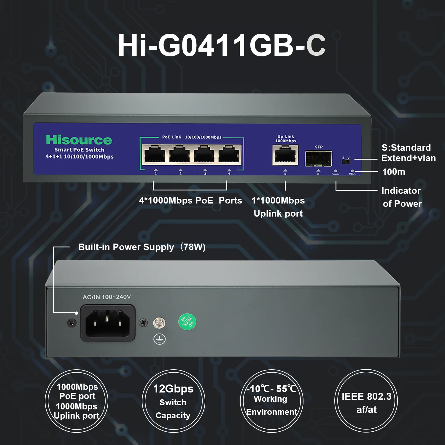 Hisource 4 8 Full Gigabit Port POE Network Switch Active 48V Supply Ethernet 100/1000Mbps For IPC/NVR