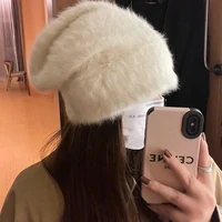 Angora Rabbit Fur Winter Hat for Women Knitted Fluffy  Beanie Ladies Fashion Warm Plush Skull  Thick Fleece Hats wholesale 2