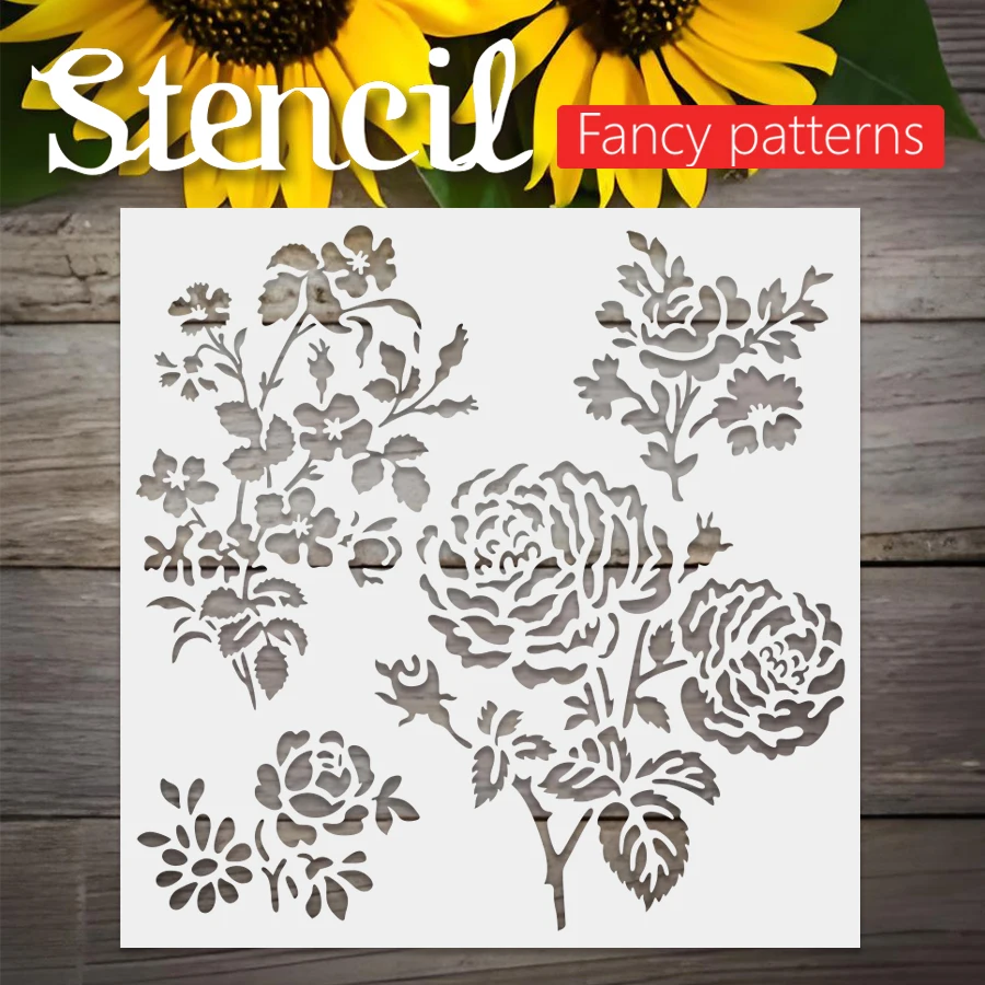 1PC 30*30cm 벽 나무 패브릭에 대 한 장미 꽃 스텐실 DIY 아트 페인팅 템..