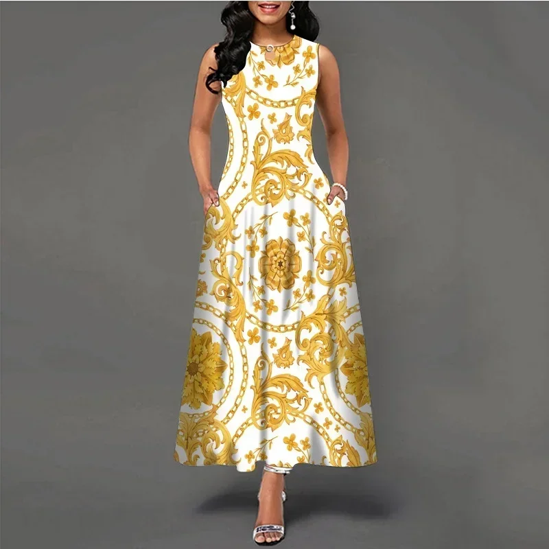 

Ethnic Style Sleeveless Women's V-neck Printed Swing Bohemian Vintage Dresses
