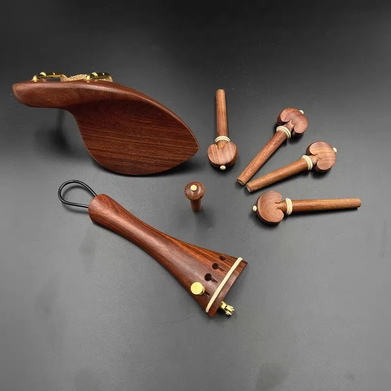 1 set 4/4 Violin Rosewood Tailpiece Tuning pegs Endpins Chin rest/Chin Holder ebony Jujube wood Fiddler parts Accessories violin tuning pegs violin tailpieces violin chin rest