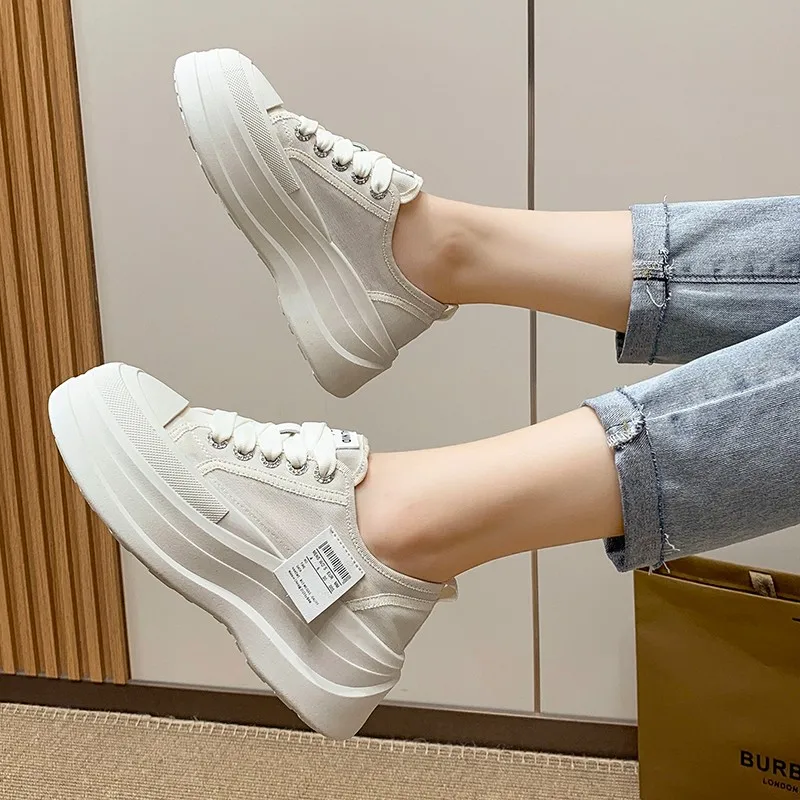 

2023 New Woman Platform Sneakers Wedge Shoes Female 8cm Height Increasing Ladies Breathable Cloth Casual Shoes Canvas Shoes