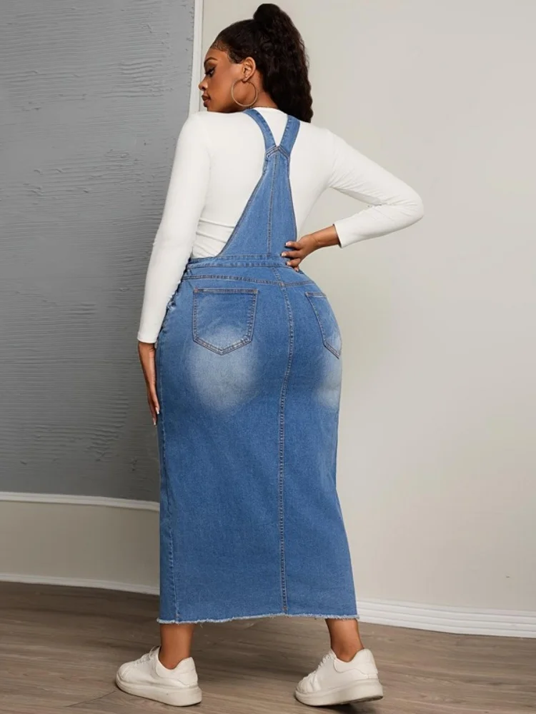 Wmstar Plus Size Denim Dress A New Casual Versatile Denim Strappy Dresses for Slimming Summer Woman 2025 Elegant Luxury Skirts