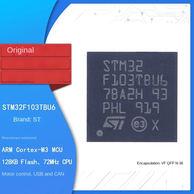 

Original STM32F103TBU6 VFQFPN-36 ARM Cortex-M3 32-bit microcontroller MCU