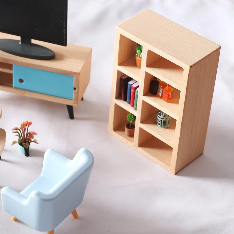 Dolls Furniture Mini Wooden Bookshelf Cabinet Rack Model for Barbie Doll 1:12 Miniature Dollhouse Decor Accessories Kids Toys 6