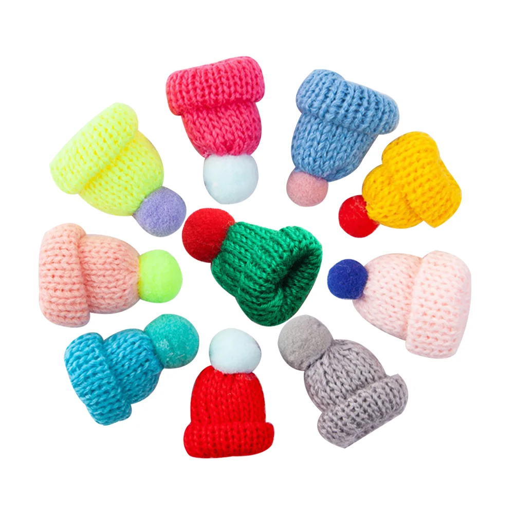 10pcs Woolen Yarn Knitting Hats Mini Christmas Hats Crochet Santa Wine Bottle Dolls Snowman Pompon Random Color knitted caps