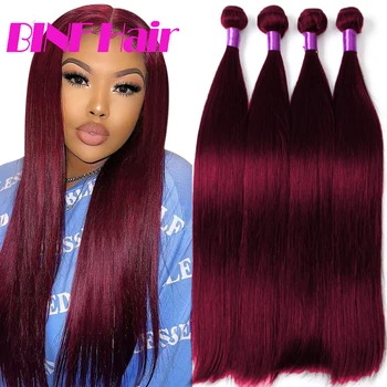 Colored 99j Burgundy Bundles 34 36 38 40 Inches Bone Straight Human Hair Bundles 1/3/4 Brazilian Remy Hair Weave Bundles 1