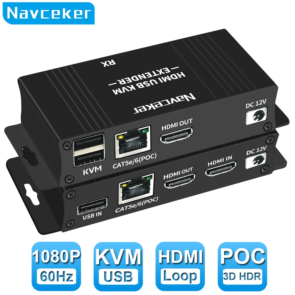 60M Hdmi Kvm Extender Over Ethernet Cat5E/6 1080P Hdmi Usb Extender Video Audio Extension Trasmettitore Supporto Tastiera Usb Mouse