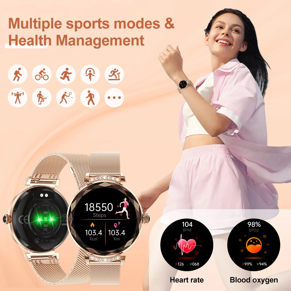 LIGE Fashion Woman Smartwatch AMOLED HD Screen Watches Women Heart Rate Blood Pressure Monitoring Health Smart Watch Android iOS
