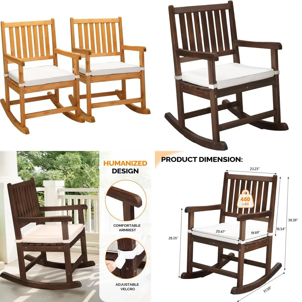 Durable Weather-Resistant Outdoor Rocking Chair with Cushion, Wooden ...