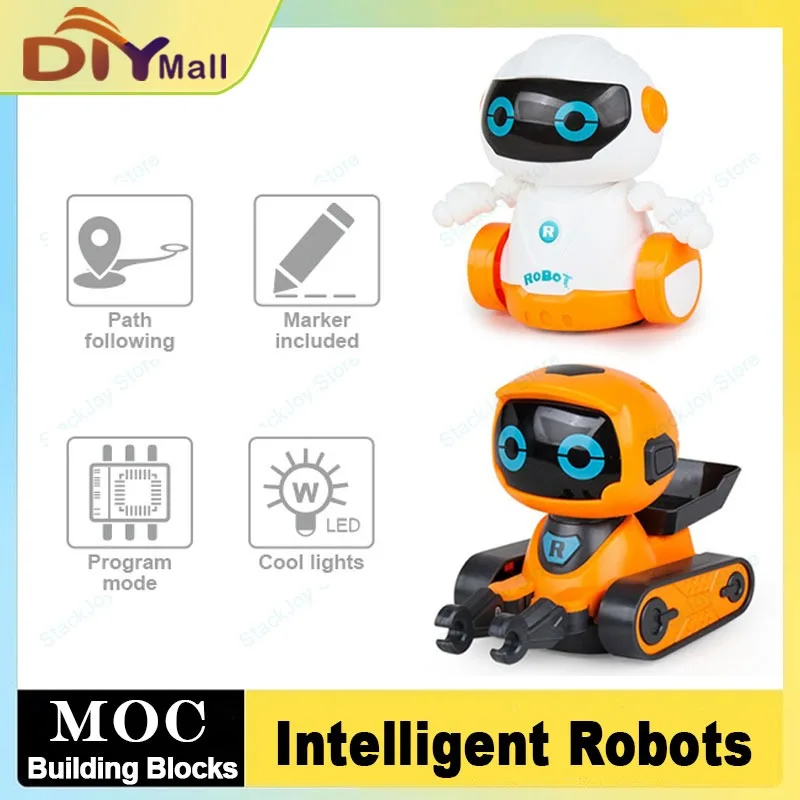 Robot interactif orange et blanc éducatif avec suivi de ligne et effets sonores - Cadeau d'été STEM pour enfants_voghion.com