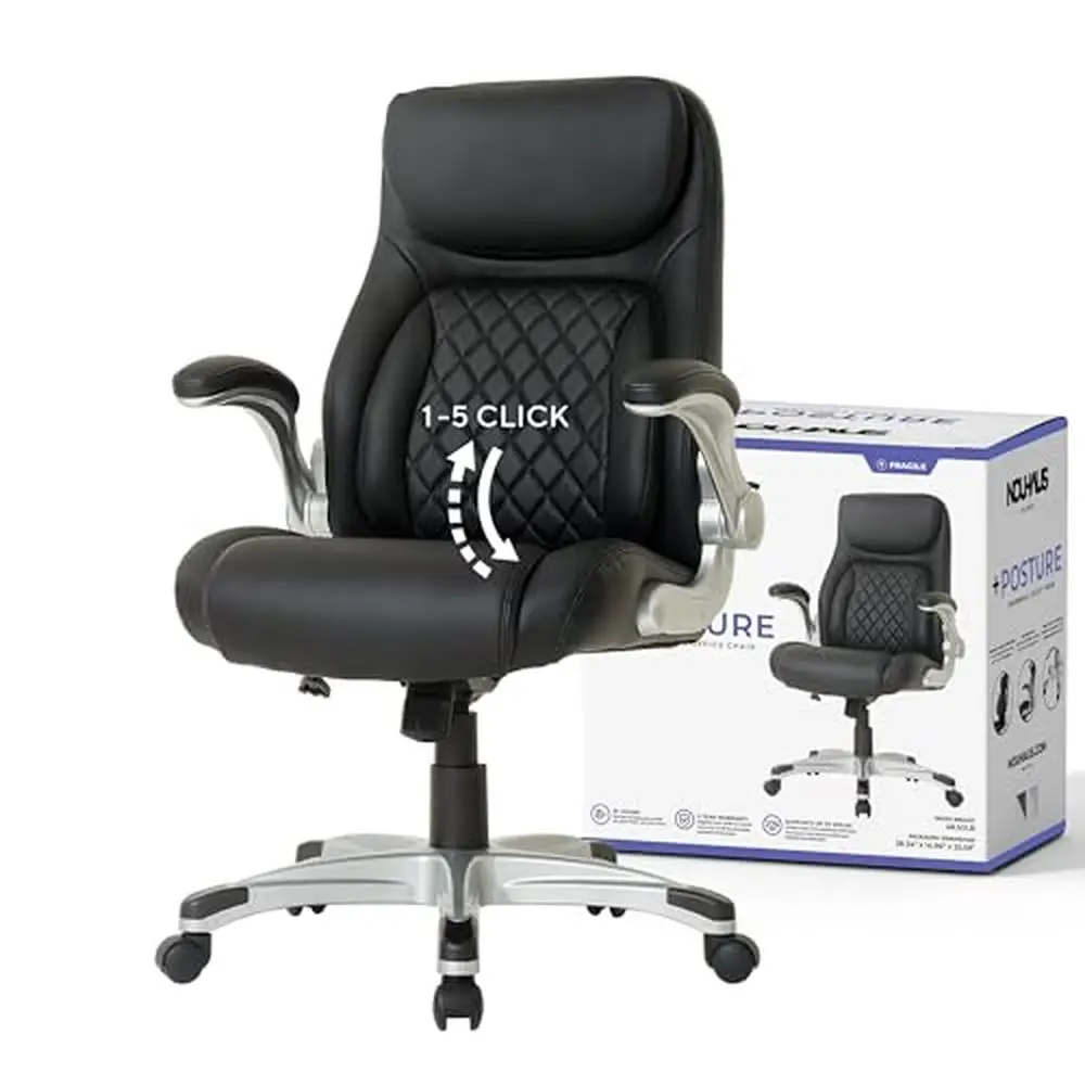 

Ergonomic PU Leather Office Chair Lumbar Support FlipAdjust Armrests Modern Executive Computer 135-degree Tilt Gas Lift 240lbs