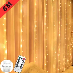 6M Led Garland Curtain Light 8 Modes Battery Box Remote Control Fairy Tale Light String Wedding Christmas Home Decoration Light