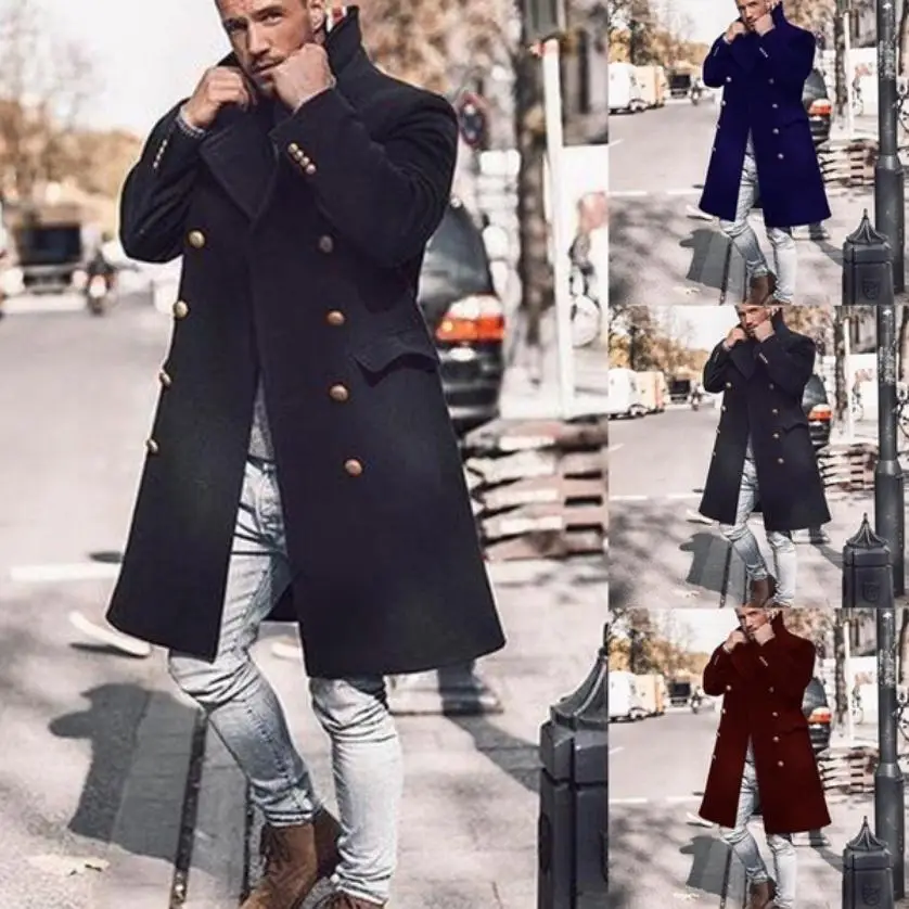 

Autumn Winter Men's Coat Long Double Breasted Windbreaker Trench Coat Trend Male Overcoat Casacos De Inverno Masculino