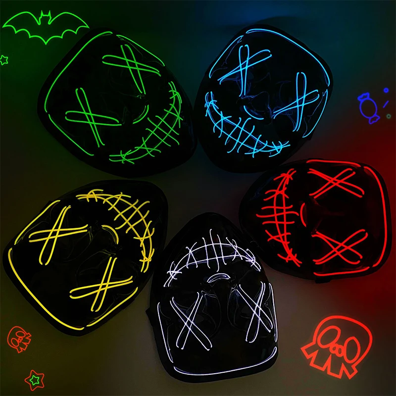 Led Light Emitting Masks Holiday Spooky Dress Up Props Halloween Play Role Masks Masquerade led light mask