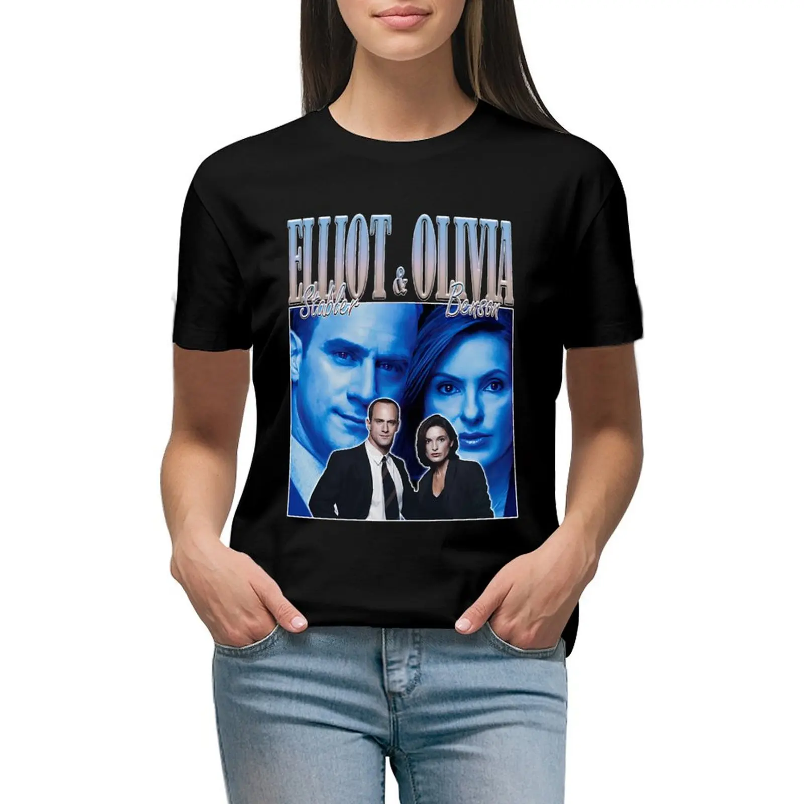 

Elliot Stabler Olivia Benson T-shirt vintage clothes funny oversized Woman T-shirts