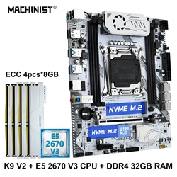 MACHINIST X99 K9 V2 Motherboard Kit Set LGA 2011-3 xeon CPU E5 2670 V3 DDR4 4*8GB RAM Memory usb3.0 M.2 NVME SSD Four channel