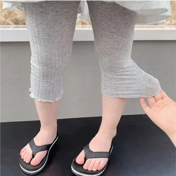 Children's high-elasticity seven-inch leggings thin sweat pants for summer casual outerwear for girls summer tights kids pant 1