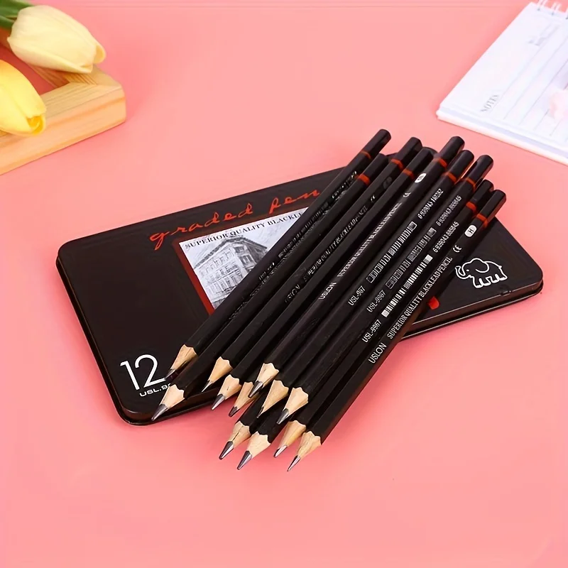 12 Pcs Premium Wood Sketching Pencils Set Professional Drawing 2H-8B Graphite Drawing Pencils for Artists School Art Supplies 5