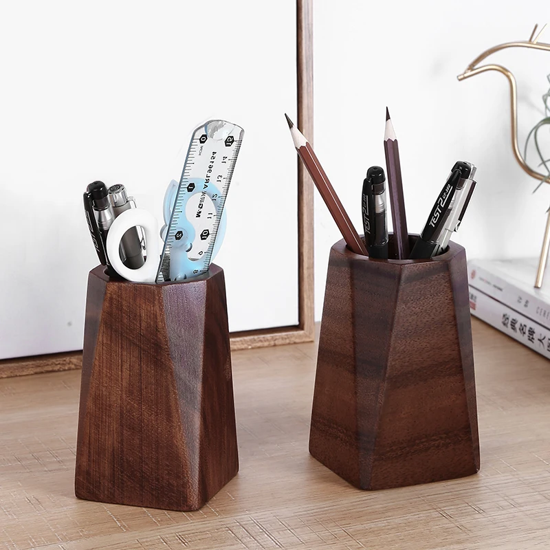 Black Walnut Pen Holder Polishing Design Desktop Storage Supplies Wooden Desk Accessories Pen Storage Box Walnut Holder