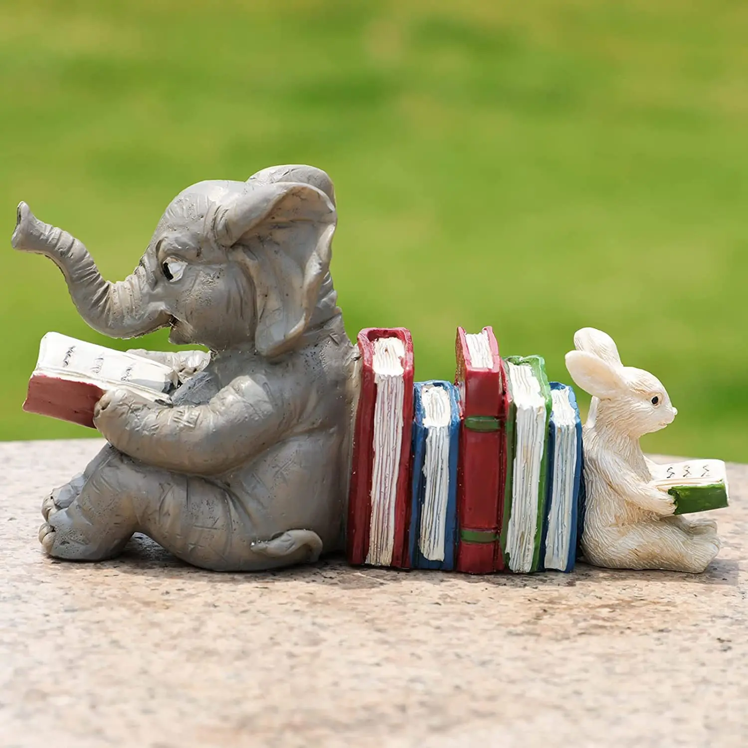 ElephantandRabbitReadingLearningDecorativeFigurinesBookend