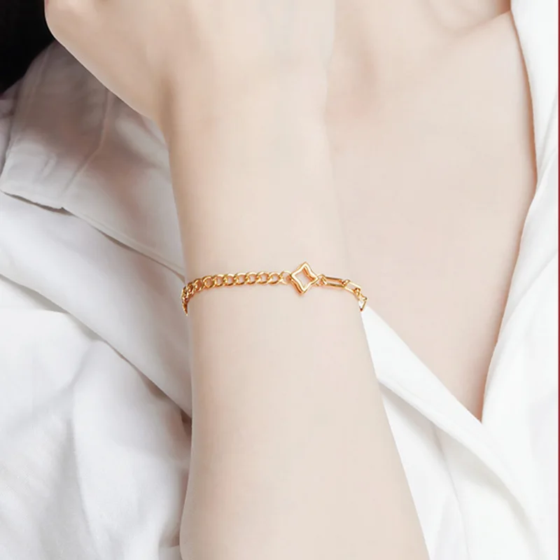 

Real 18k Gold Color Opal Bead Gold Bead Bracelet for Women Bride Engagement Birthday Wedding 999 Bracelets Fine Jewelry Gifts