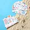 Kids Cartoon Printed Swimming Cap Elastic Silicone Water Sport Ear Hair Protect Pool Bathing Hats Boys Girls 1