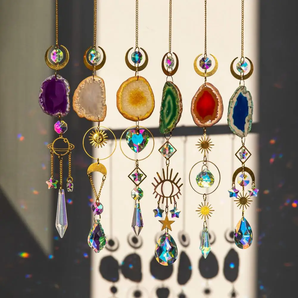 45cm Sun Catcher Natural Stones Agate Crystal Wind Chime Rainbow Making Diamond Prisms Pendant Dream Catcher Hanging Garden Deco 2