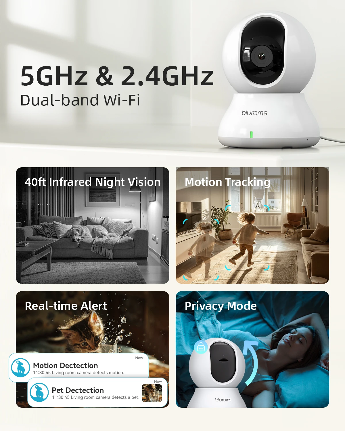 BoyKeep Telecamera per Animali Domestici, Telecamera per Cani 2K 3MP, Telecamere WiFi a 360° con APP, Telecamere di Sicurezza Wireless per Interni per Gatti, Cuccioli e Neonati, CCTV, Audio
