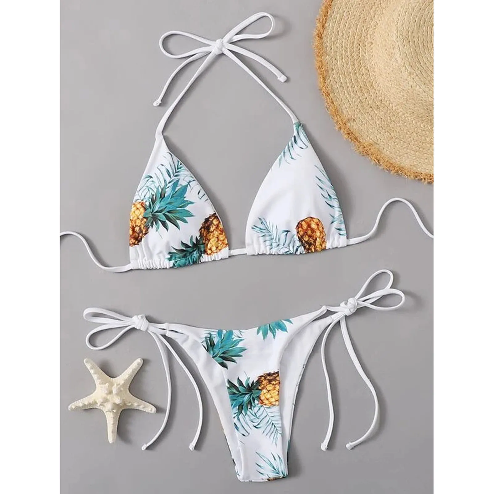 

Printed Bikini Sexy Pineapple Ladies Female Swimsuit Split Three-point Lace Up Swimwears Sexy Beach Holiday Bathing Suit 2024