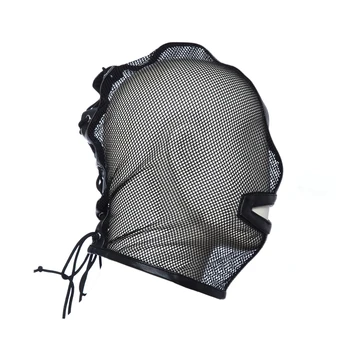 Erotic Accessories of Leather Fishnet Open Mouth Bondage Hood Sexy Hollow BDSM Headgear for Fetish Adult Role Play Games Sex Toy 2