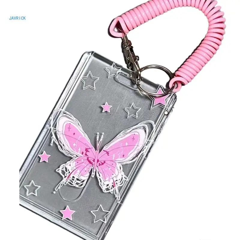 

Y2K Clear Butterfly Keychain Elastic Anti-lost Rope Card Display Stand Keyring