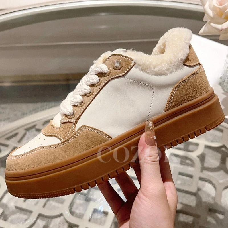 

2023 New Warm Female Loafers Autumn Comfort Breathable Wear Resistant Sneakers Anti-Odor Thick Bottom Ladies Skateboard Shoes
