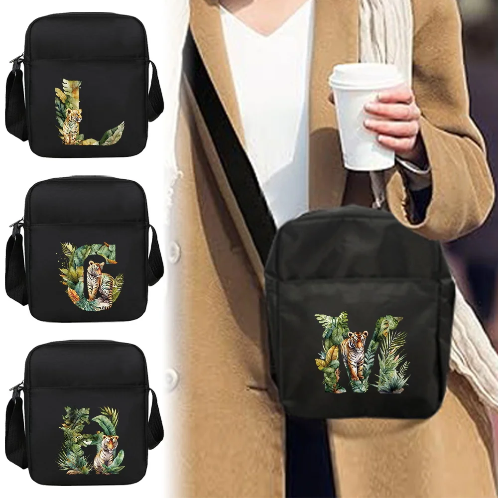

Сумка через плечо унисекс, нейлоновый саквояж на одно плечо, уличная дорожная сумка для хранения вещей, серия джунглей, тигр, с надписью