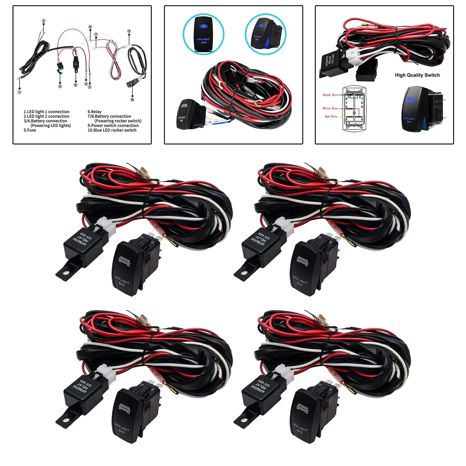 LED Work Light Switch Wiring Harness, 12V ,40A ,Relay Fuse Kit ,Led Bar Rocker Switch Wiring Harness for Trucks RV Bus