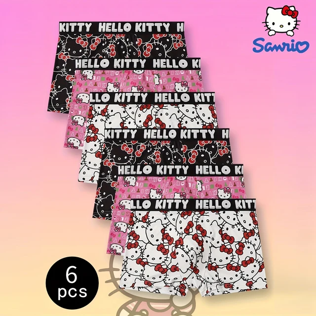 6 pièces de caleçons de sport pour hommes avec imprimé Hello Kitty, sous-vêtements respirants à séchage rapide, taille plus, caleçons pour femmes 1