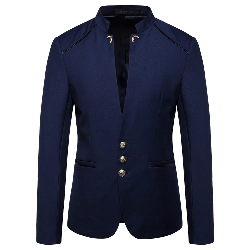 Mens Blazer Chinese Style Mandarin Stand Collar Business Casual Wedding Slim Fit Blazer Men Casual Suit Jacket Male Coat 4XL
