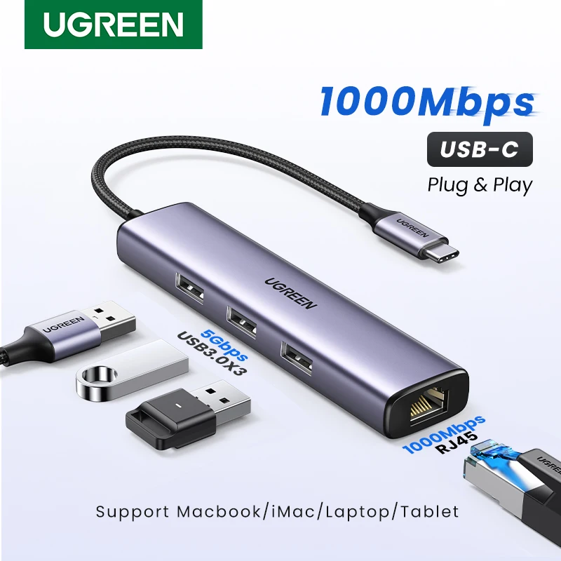 Ugreen Usb C Hub 1000mbps Ethernet Hub Usb-c To Usb3.0 Rj45 For Laptop  Macbook Accessories Type-c Ethernet Adapter Network Card - Docking Stations  & Usb Hubs - AliExpress