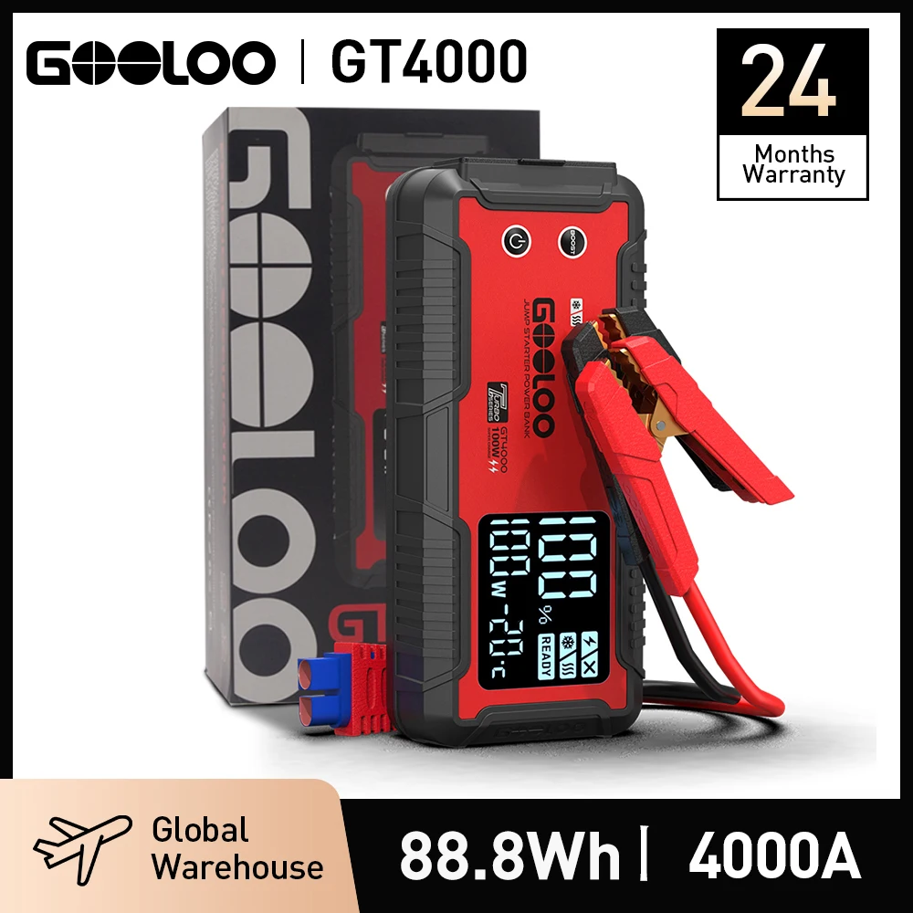 Car Jump Starter 4000A 12V External Battery Booster 24000mah PD100W Fast Charging Portable Power Bank