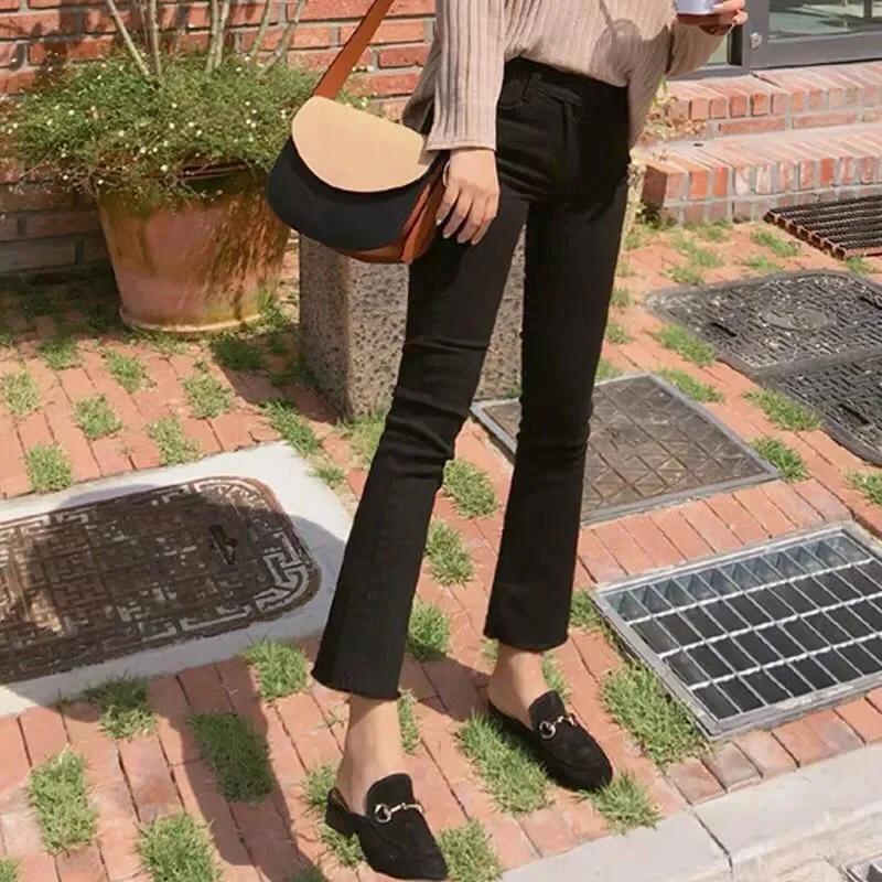 Eight or Nine Points Small White Stretch 2022 New Micro-Flare Jeans Women's High Waist Korean Version Trend Loose Thin All-match