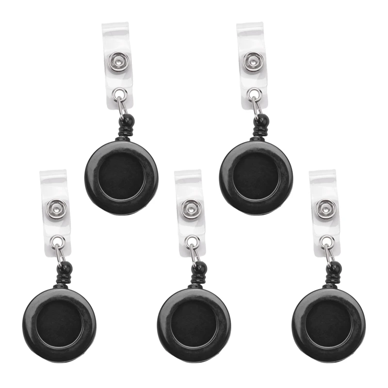 

5 Pcs Badge Holder Retractable Reel YOYO Clip Snap Button ID Card Key Black