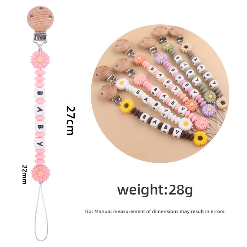 Personalize Silicone Letters Name Baby Daisy Flower Silicone Bead Pendant Pacifier Clips Chains Holder Teether Birthday Gifts