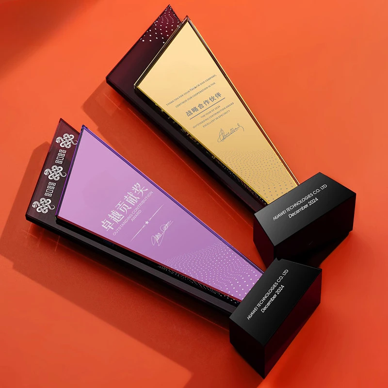 Customized Crystal Trophy, Gold, Purple, Blue, Silver, Orange Colour, Enterprise Employee Annual Meeting Award Souvenir, 1Pc